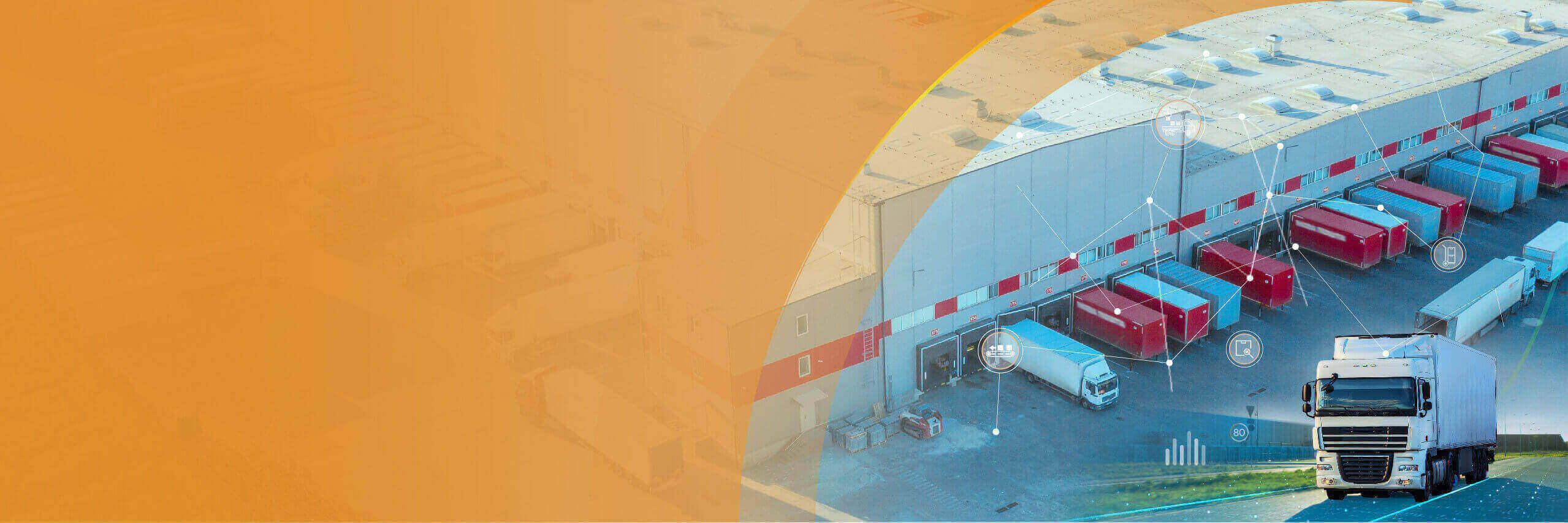 Aplicação logística com veículos, docas e armazém em material ilustrativo oficial Hikvision
